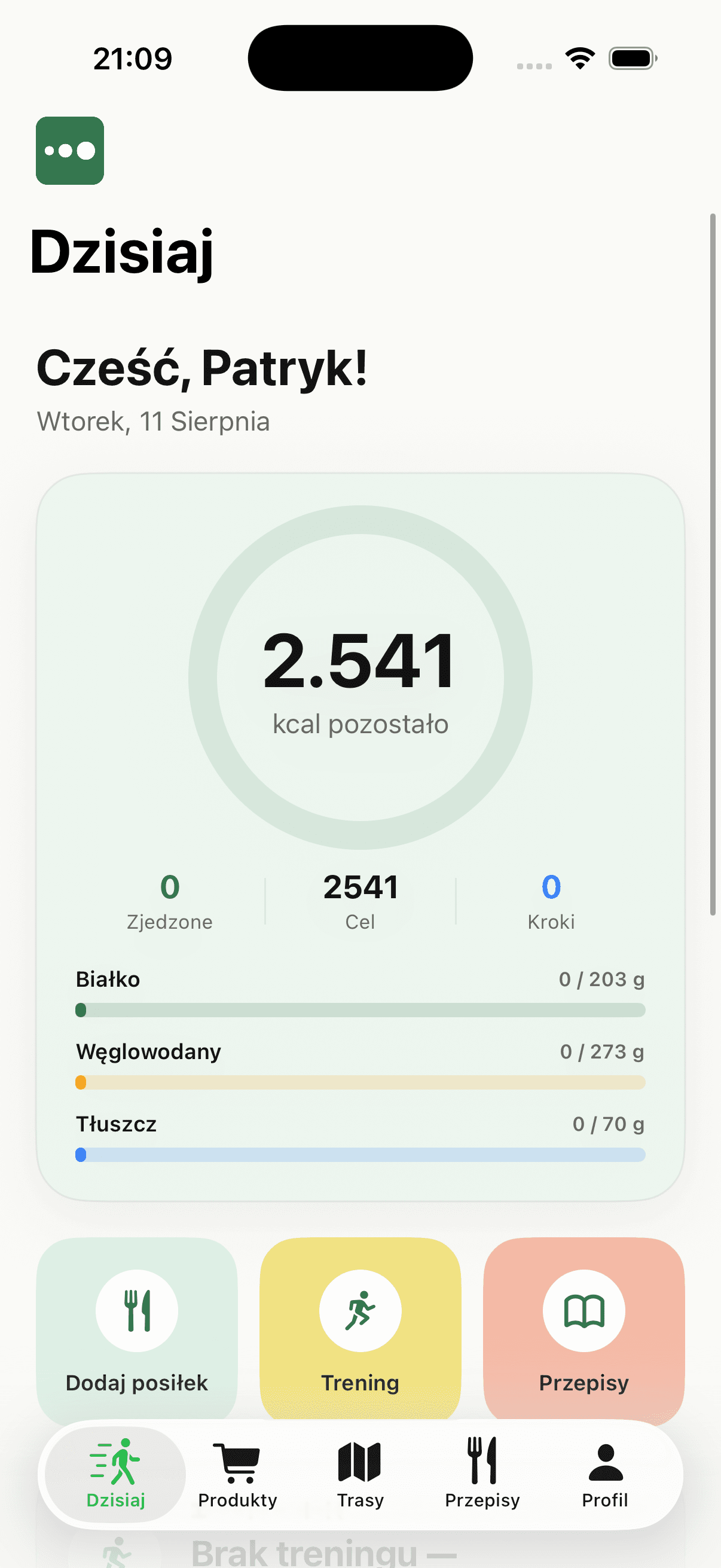 Ekran Dzisiaj w aplikacji TAKSERIO